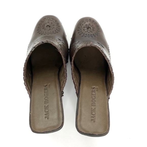 JACK Rogers Ali Clogs Wood Chunky Heel Platform Leather Mule Sandal in Brown - Picture 8 of 12